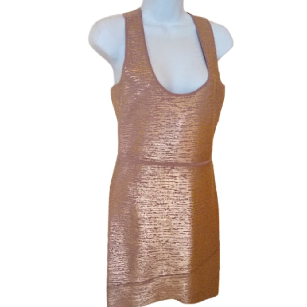 BCBG Rose Gold Glam Tank Party Dress Size Medium Fits Small